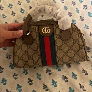Gucci Beige and Brown Mini Bag with Red and Green Stripe